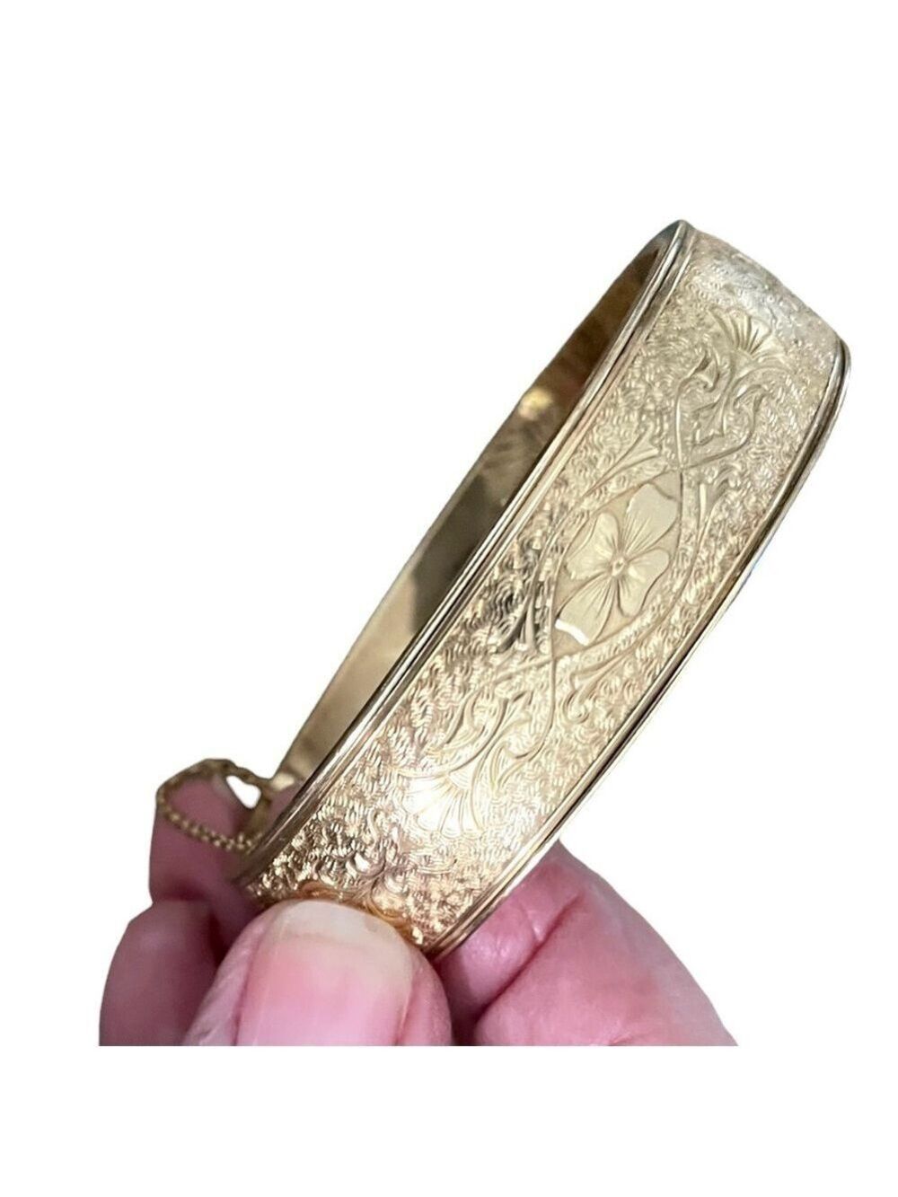 Antique Gold filled Floral Engraved Bangle Bracelet